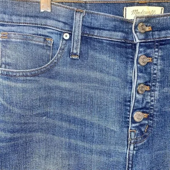 Madewell Women's Slim Straight High Waist Jeans Size 31 Blue Distressed - Picture 3 of 8
